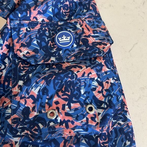 Peter Millar Men's Pink/Blue/Navy Seaside Print Swim Trunks, Size Small, NWT - Picture 6 of 11